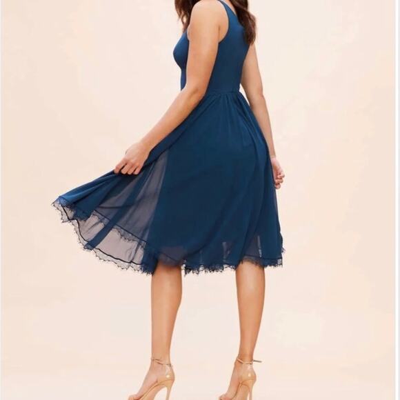 Dress the Population Alicia Chiffon Cocktail Dress in Peacock Blue Large NWT - Picture 10 of 15